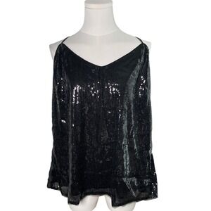 Grace Karin Black Sequin Camisole‎ Top 2XL Lined Sparkle Tank Adjustable Strap